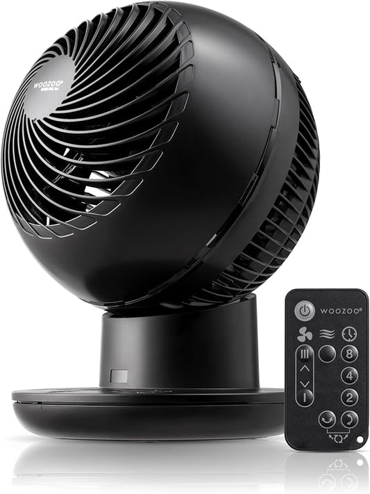 IRIS USA WOOZOO Air Circulator Fan with Remote, Oscillating Table Fan, 8 Speeds, 82ft Max Air Distance, 65° Tilt, Ultra Quiet DC Motor, Small Desk Fan for Bedroom, Office, Dorm, Black