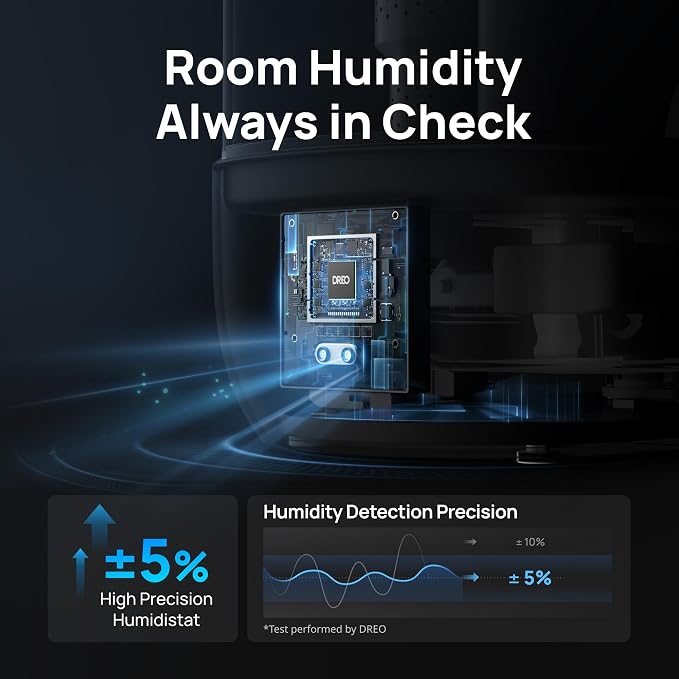 DREO 6L Top Fill Humidifiers for Bedroom, 60H Runtime, 28 dB Quiet Supersized Cool Mist Humidifiers for Large Room, Ultrasonic Humidifier for Home, Plant, Baby, Night Light, Indoor
