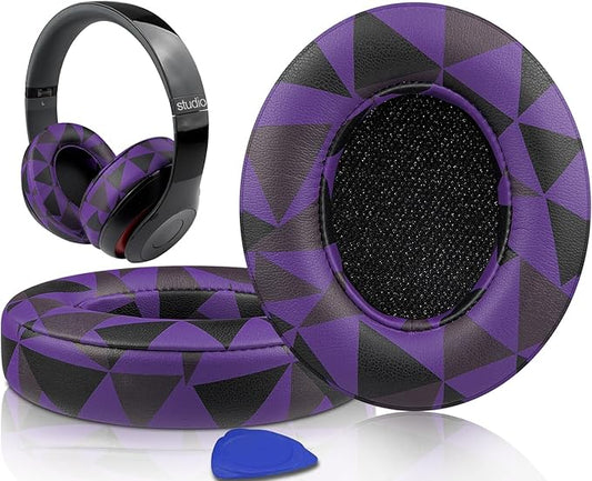 SoloWIT Replacement Ear Pads Cushions for Beats Studio 2 & Studio 3 Wired & Wireless Headphones, Earpads with Soft Protein Leather, Noise Isolation Memory Foam, Added Thickness - Purple Black