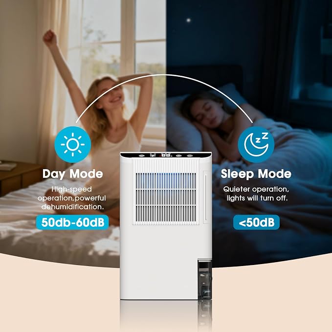 Dehumidifiers for Home, 2000 Sq.Ft Small Dehumidifier with 3.3ft Drain Hose, 2.5L Tank, Timer Sleep Mode, Portable Dehumidifier for Basement, Bedroom, Bathroom (Milk White)