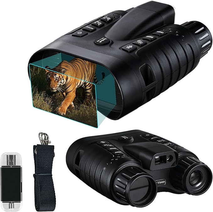 Night Vision Goggles with AI Smart Rangefinder,4K Video Full Dark HD Night Vision Binoculars for Hunting, 8X Digital Zoom with 32GB SD Card,USB-C Rechargeable