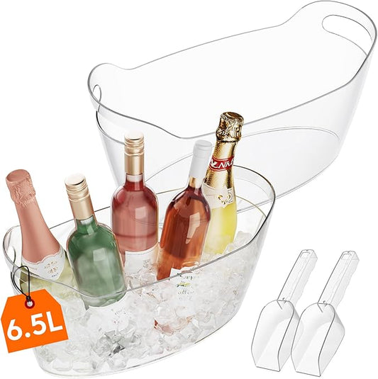 Lifewit 6.5L Ice Bucket for Parties 2 Pcs, Large Beverage Tub with Scoop, Drink Cooler for Dirty Soda Bar, Portable Champagne/Wine/Beer/Juice Table Chiller for Outdoor Bar & Mimosa Bar Supplies