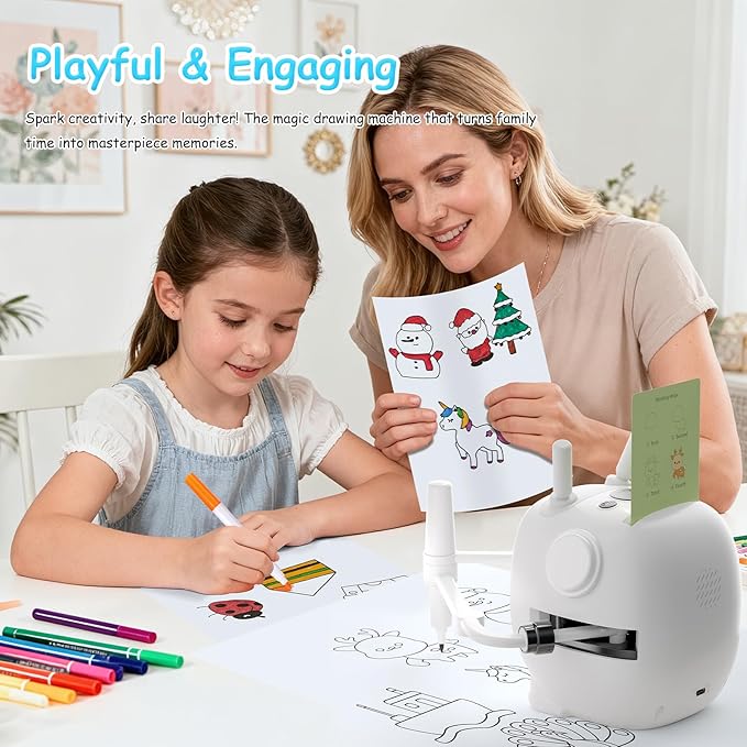 Drawing Robot for Kids: Interactive Educational Toy - Auto Drawing Machine with 192 Cards & 10 Pens - Montessori Learning Gifts for 3-8 Year Old Boys Girls