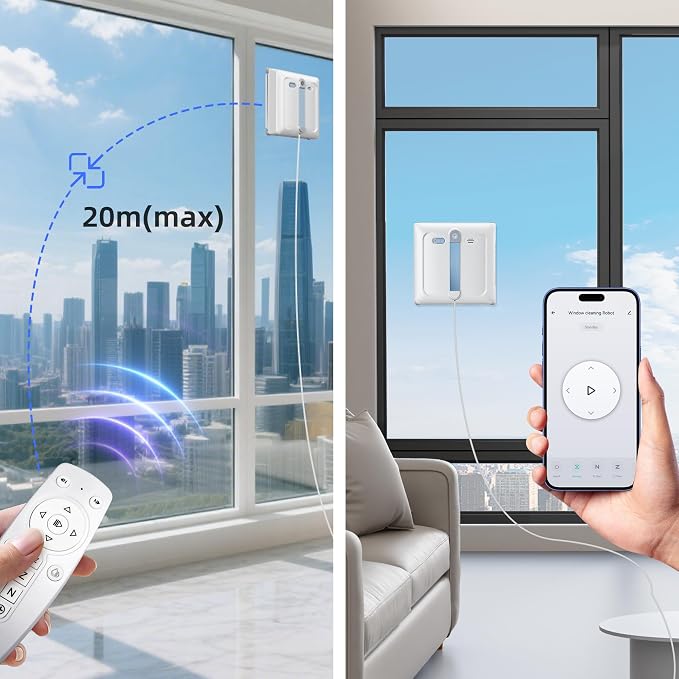 Window Cleaning Robot - Patented DualFore Tech, Turbo Roller Brush + Microfiber Pad Combo Cleaning, 6 Wide-Angle Spray Nozzles, AI Nav, Multi-Layer Safety, App/Remote Control