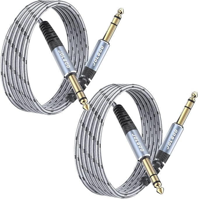 JOLGOO 1/4 Inch TRS Instrument Cable 6.6ft 2-Pack, 1/4 Guitar Cable, 6.35 Balanced Interconnect Line for Electric Guitar, Bass, Keyboard, Mixer, Amplifier, Speaker, Electric Mandolin, pro Audio