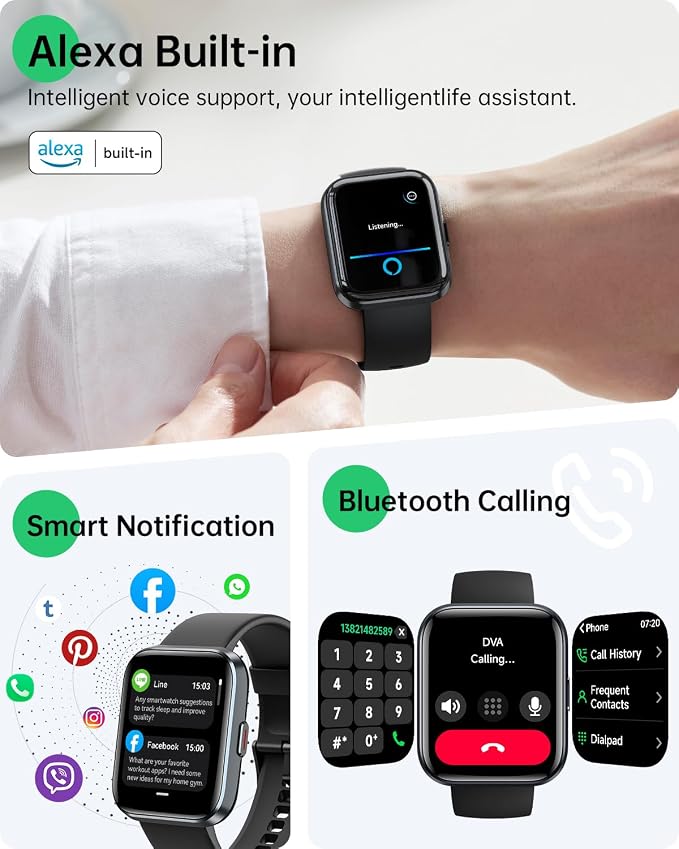 Smart Watches for Women Men, 1.83" HD Alexa Smart Watch for Android & iPhones (Calls/SMS/Reminders), Fitness Watch with Heart Rate Monitor, Sleep/Step Count Tracker, 120+ Sport Modes Pedometer Watch