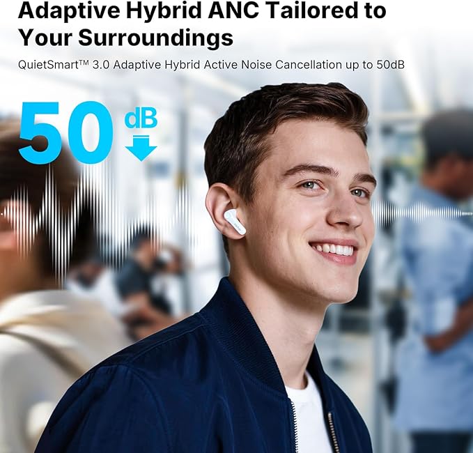EarFun Air Pro 4+ Adaptive Noise Cancelling Wireless Earbuds, Qualcomm aptX Lossless, Dual Drivers, Translation Earbuds, Snapdragon Sound, 6 Mics AI Clear Call, Hi-Res Sound, Bluetooth 6.0, 54H, White