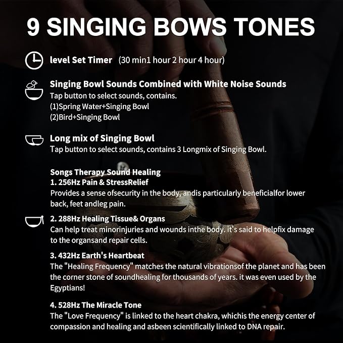 Meditation Sound Machine,Electric Tibet Singing Bowl Machine Frequency Healing Devices,256HZ-432HZ-528HZ Tones Singing Bowl Frequency Generator for Healing with 4 Level Timer,Sound Bowls for Healing