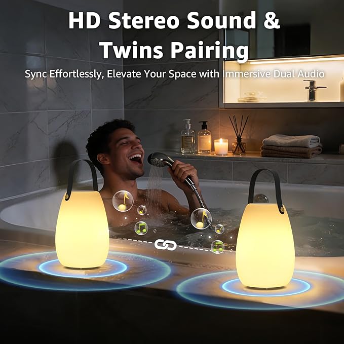 FUYO 2 Pack Shower Lamp with Speaker 8 Colors with Remote, Shower Lights Waterproof, Outdoor Speakers Bluetooth HD Stereo Sound for Indoor Outdoor Bathroom Party Pool Patio (2PCS-Tally)