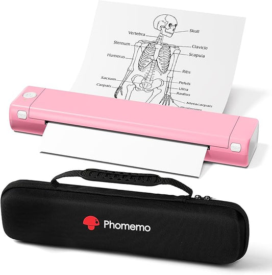 Phomemo Inkless Portable Printer for Travel - Wireless Thermal Printer Compatible with Phone & Laptop, Bluetooth Printers Supports 8.5" X 11" Letter Thermal Paper, Come with Carry Case