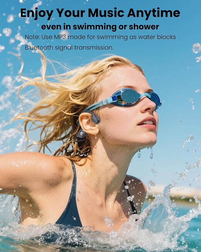 Swimming Headphones - Bone Conduction Bluetooth 6.0 Open Ear Sports Headset, IP68 Waterproof Built-in MP3 Player 32G Memory, for Running, Cycling (Black)