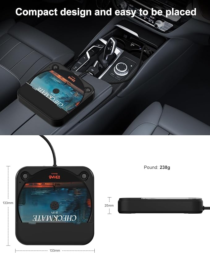 ENVYCLOUD Portable Car CD Player with USB/AUX Port,External CD Player Compatible with Car Radio Stereo, Laptop, TV, Computer,Universal for Vehicle with Adapter (Black)