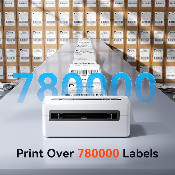 TATTMUSE Bluetooth Thermal Label Printer, 4X6 Shipping Label Printer for Small Business, Wide Format Plotter Printer Compatible with Phone, iOS, Android, Windows, Mac, Amazon, Ebay, Shopify, White