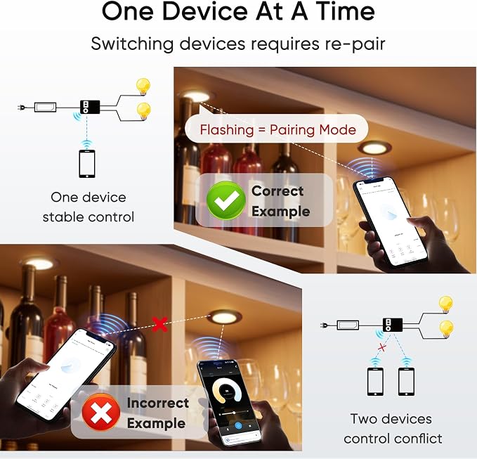 V4light Smart Under Cabinet Lights, Plug-in Puck Lighting with App, Voice & Motion Control, Dimmable 2700K–6500K, Compatible with Alexa & Google Home, Kitchen, Closet & Shelf Lighting (6 Pack)