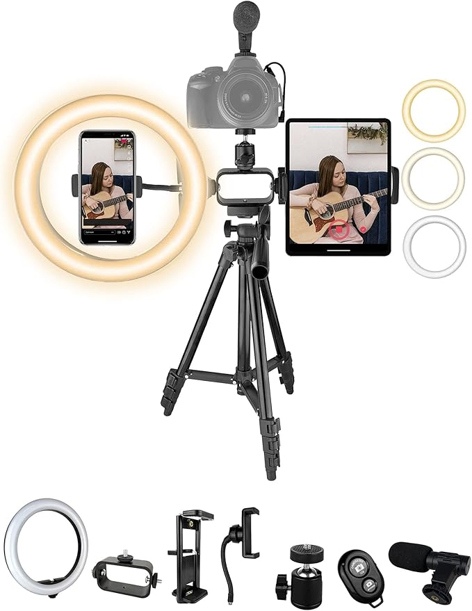 Acuvar Premium 9-Piece Vlogging Kit for iPhone, Android & Cameras – Microphone, Tripod Stand & LED Light – YouTube, TikTok & Content Creator Bundle