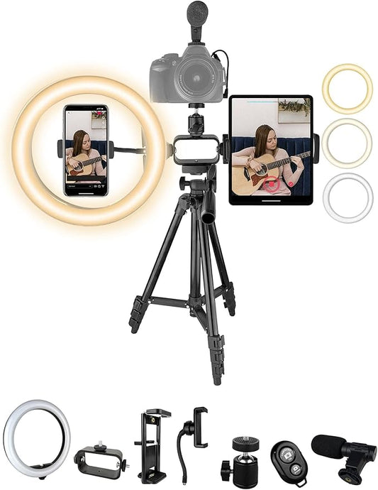 Acuvar Premium 9-Piece Vlogging Kit for iPhone, Android & Cameras – Microphone, Tripod Stand & LED Light – YouTube, TikTok & Content Creator Bundle