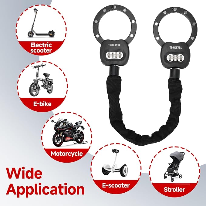 Heavy Duty Scooter Lock - 8mm Anti-Theft Chain Lock with 3 Keys, 94cm Weatherproof Security Lock for Electric Scooters, Bikes, Motorcycles