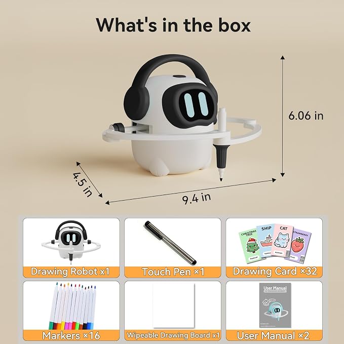 AI Drawing Robot for Kids, 10000+ Free AI-generated Images,Regularly updated image library,Educational Learning Toys for Boys & Girls Ages 3-8 ,AI Enlightenment Painting Toy for Birthday Gift (Black)