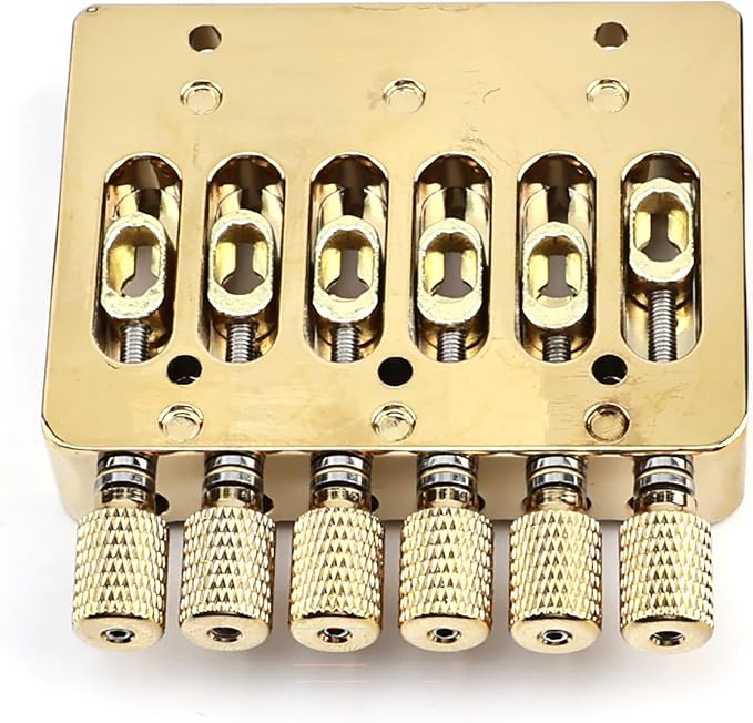 Zinc Alloy Headless Electric guitar Bridge，6 String Fixed Bridge - String Spacing 10.5mm(13/32")，Fits for 6-String Headless Electric Guitar Replacement Parts（Gold）