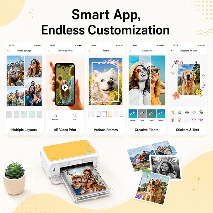 YOTON Photo Printer, Picture Printer with 54 Sheets (4"x6") & 1 Ink Ribbon, Support AR Video Printing, Wi-Fi Connection, Portable Photo Printer for iPhone/Android/Laptop (Yellow)