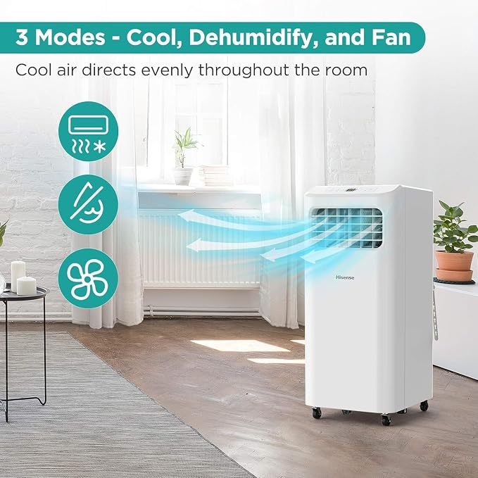 Hisense Portable Air Conditioner 6,000 BTU Cooling Dehumidifier Fan for Smaller Room up to 250 sq ft, Remote Control, White (Renewed)