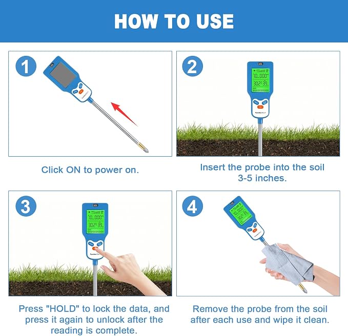8-in-1 Soil Moisture Meter, Upgraded pH Tester with Backlit LCD, Digital Plant Monitor for Moisture, pH, Fertility, Light, Temp (℃/℉) & Humidity, for Garden, Farm & Indoor