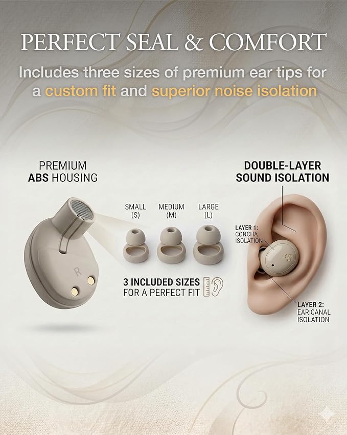 Final Audio ZE500 True Wireless ASMR Earbuds - Ultra-Compact Bluetooth Sleep Earbuds for Side Sleepers, 3D Binaural Sound, Zero Ear Pressure, Custom Tuned for Relaxation & ASMR (Cream)