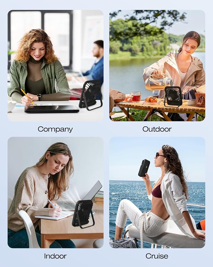2 Pack Portable Travel Fan for Sleeping 5000mAh, 6.8" Small Desk Fan with 100 Speed,Digital Display, Rechargeable Battery Powered Fan for Cruise Office Bedroom Outdoor