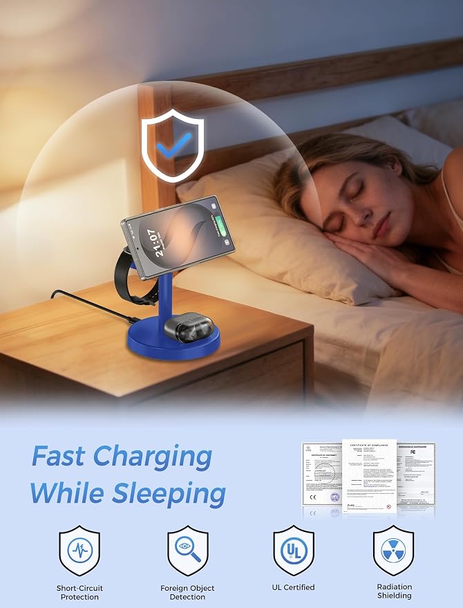 Magnetic Wireless Charger for Samsung, 3 in 1 Super Fast Charging Station Compatible with MagSafe, Phone Charger Stand for Samsung Galaxy S26 Ultra S25 Z Fold/Flip 7, Watch Ultra 8 7 6, Buds 4/3 Pro