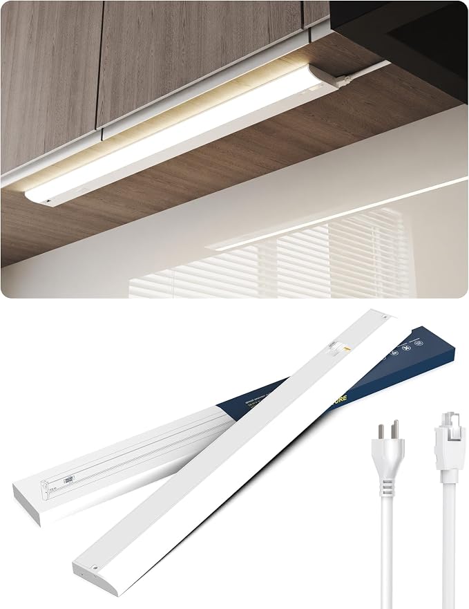 24 Inch LED Under Cabinet Light, Plug in Kitchen Lighting, 3CCT Selectable (3000K/4000K/5000K), CRI94 High Color Accuracy, Linkable, Slim Design, Matte White