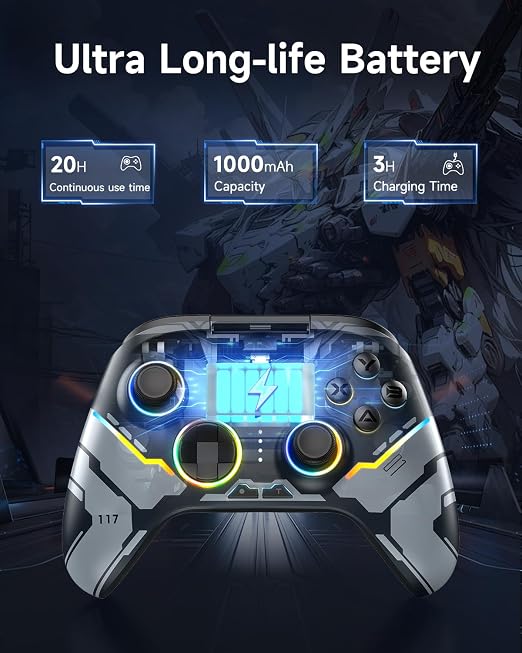 EasySMX X15 Wireless PC Controller with Hall Effect Joysticks & Triggers, RGB Lighting, 2 Back Buttons, 1000mAh Battery, Bluetooth Game Controller for Windows PC, Steam, Switch & Android