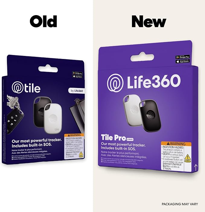 Tile by Life360 Pro - Powerful Bluetooth Tracker, Key Finder and Item Locator for Keys Bags, and More. Both iOS and Android Compatible. Phone Finder. 2-Pack (Black/White)