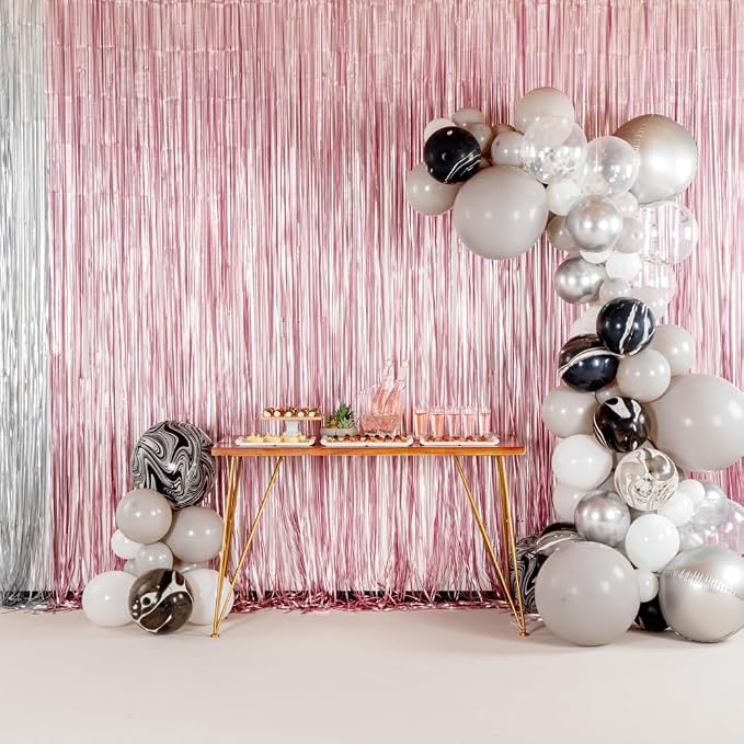 Restaurantware-Balloonify Balloon Garland Set, 1 Party Decoration Kit - 102 Balloons, With Chain, Gray & Metallic Silver Latex Balloon Arch Kit, Includes Glue Dots