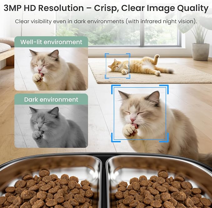 Automatic Cat Feeder 5G/2.4GHz Dual-Band WiFi Built-in HD Camera & Night Vision Two-Way Audio Calling APP Remote Control | Up to 10 Timed Feedings Per Day 8L Capacity Washable Parts (Black)