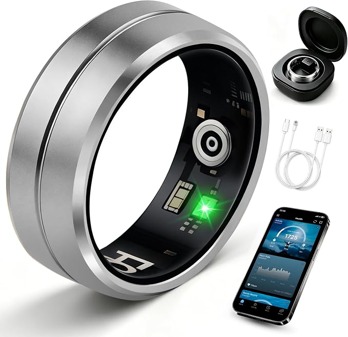 Smart Ring for Women Men, All-New Matte Scratch-Resistant Design, Health & Fitness Tracker for Sleep, Stress & Activity Monitoring, Long Battery Life, Waterproof, No App Fee, Silver 12