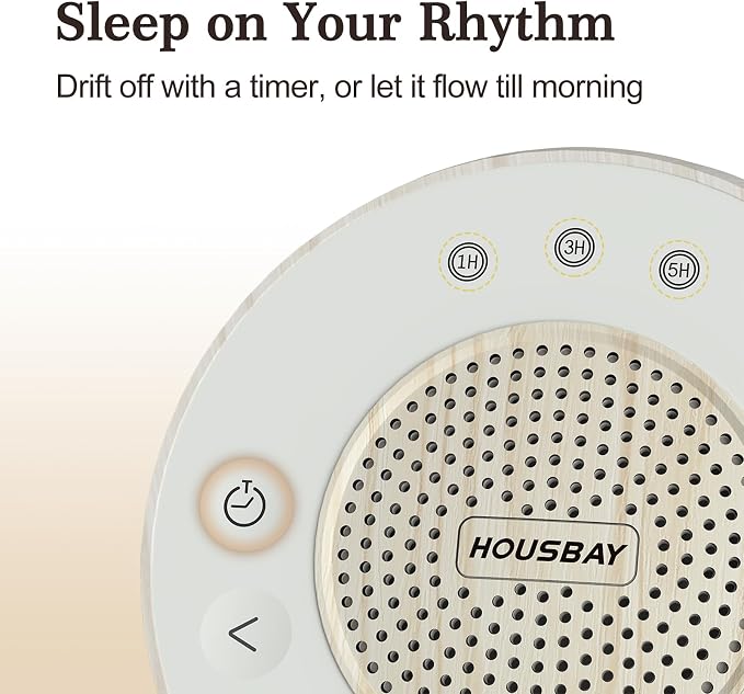 Housbay White Noise Sound Machine for Sleeping, 35 Soothing Sounds, Small Sleep Machine for Adults, Wood Grain Design for Bedroom & Noise Canceling