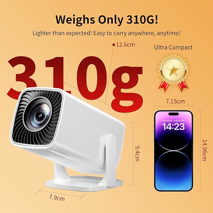 Mini Projector, Portable Projector 4K & Full HD 1080P Support, 270° Rotation Outdoor Projector, Movie Projector Compatible with Smartphone, TV Stick, Laptop, PS4, HDMI, USB