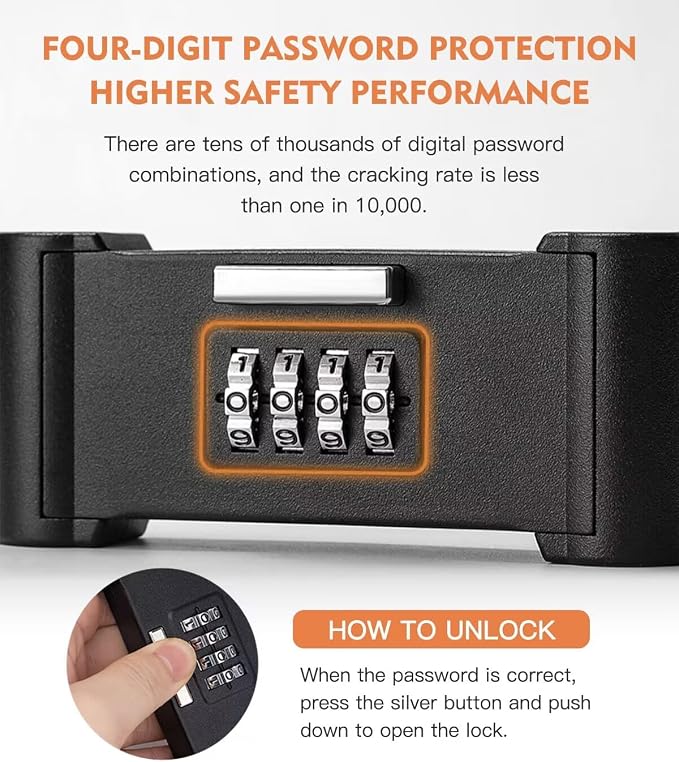 Long Shackle Padlock -U-Lock-Bike Combo U-Lock - Four-Position Combination Padlock -with Adjustable Shackle - Suitable for Bicycles, e-Bikes, Mountain Bikes, Glass Doors
