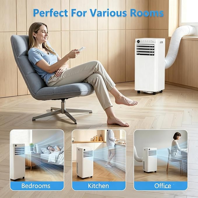 Electactic 8000 BTU Portable Air Conditioners, 4-in-1 Portable AC Unit Up to 350 Sq.Ft., Air Conditioner Portable with Cool, Fan, Dehumidifier, Auto Drain, 24H Timer, Remote & Window Kit, for Bedroom