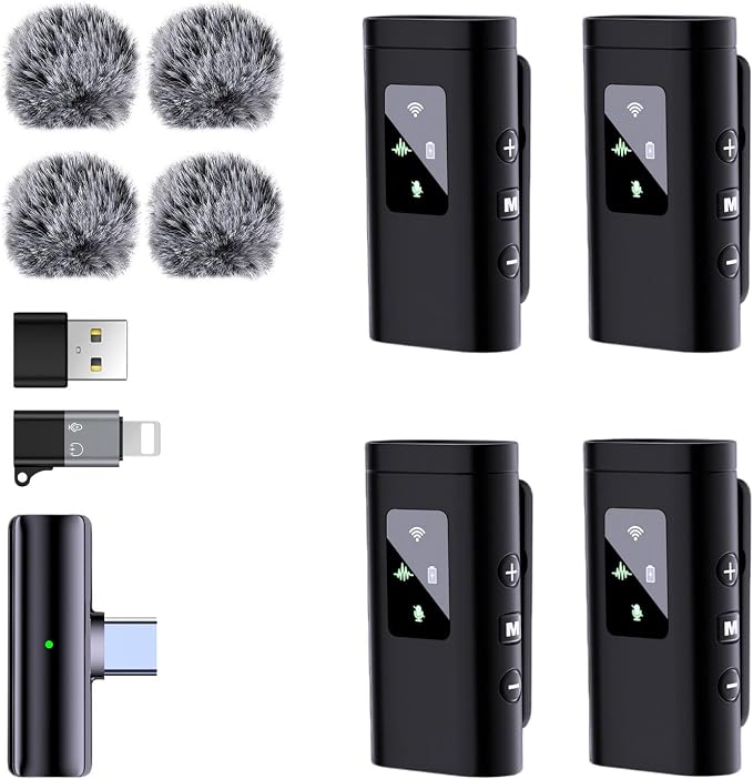 Pro 4 Wireless Lavalier Microphone for iPhone Android Phone Pad Computer, Mini Microphone Lapel, 48KHz 24Bit, Reverb, Noise Cancelling for Video Recording Vlog Podcast Stream YouTube TikTok