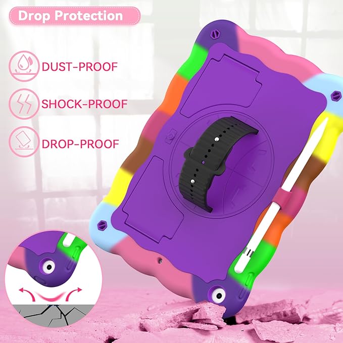 ZoneFoker Case for iPad 9th Generation Case / 8th Gen / 7th Gen 10.2 Inch 2021 2020 2019, Heavy Duty Cover with Pencil Holder [360° Rotate Strap] & Stand, Camouflage Purple