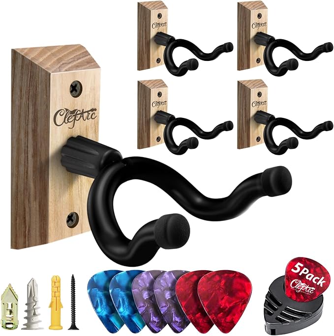 Black Guitar Wall Mount 5 Pack, Picks and Pick Holders, Ashwood