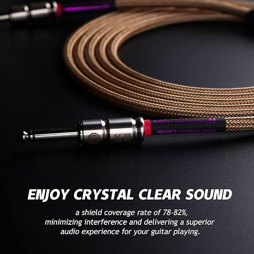 15ft Guitar Cable, 1/4 Inch Straight/Straight Instrument Cable, Electric Cord Amp Cord for Bass Guitar Amp and Instruments (Champagne & Black Braided BG.XII)
