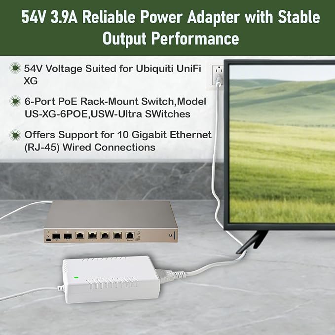 54V 210W Power Adapter for Ubiquiti Networks UniFi XG 6 PoE Compatible with US-XG-6POE,USW-Ultra-210W 6 and 8-Port Switches,ADS-210NX-48-1,540210E,ADS-210NX-48-1540210E Models, PSU(White)