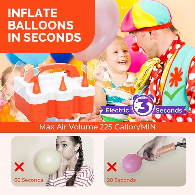 ETENWOLF Electric Balloon Pump for All Balloons 110V 600W Balloon Blower for Party Metalic Latex 260q Foil Balloons, Balloon Inflator for Birthday Decorations