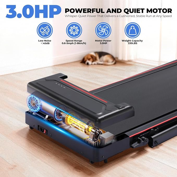 GTPLAYER Walking Pad Treadmill with Adjustable Height Handle Bar, 3HP Quiet Foldable Under Desk Treadmill, Portable Treadmills for Home 350LBS with Remote Control LED Display