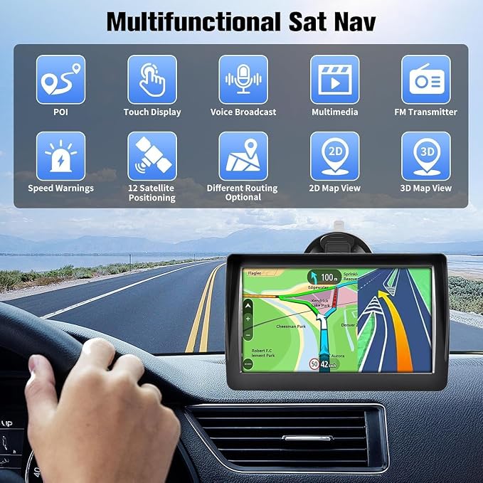 GPS Navigator for Car and Truck, 7 Inch Touchscreen, 2026 North America Maps, Voice Guidance, Speed Limit Warning, USB Connectivity