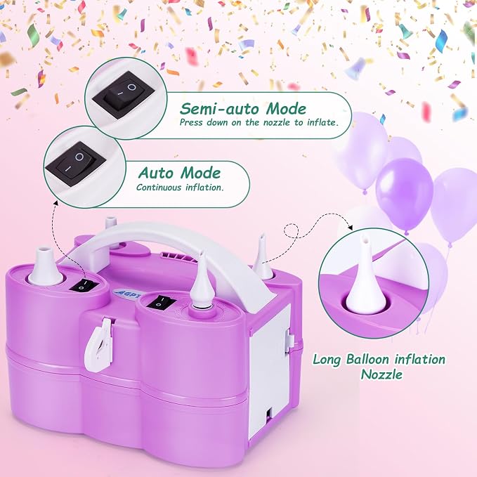 AGPTEK Electric Air Balloon Pump, 110V 600W Rose Red Portable Dual Nozzle Inflator/Blower for Party Decoration
