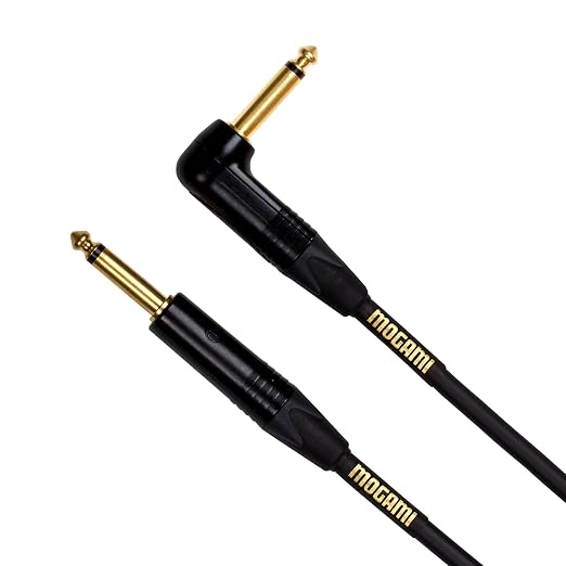 Mogami Gold Instrument Right Angle 02 Electric Guitar Instrument Cable 1/4 Inch TS to TS Electric Guitar Cable 2ft, Guitar Amp Cord, Right Angle Connectors, OFC Core, Anti-Noise Pro Audio Quality