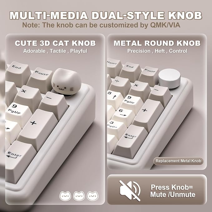 YUNZII B98 PRO QMK/VIA Wireless Mechanical Gaming Keyboard,96% Layout with Numpad and Cute Cat Knob, BT/2.4G/USB-C,Linear Switch Hot Swap Gasket,RGB for Win/Mac (Beige, Candy Linear Switch)